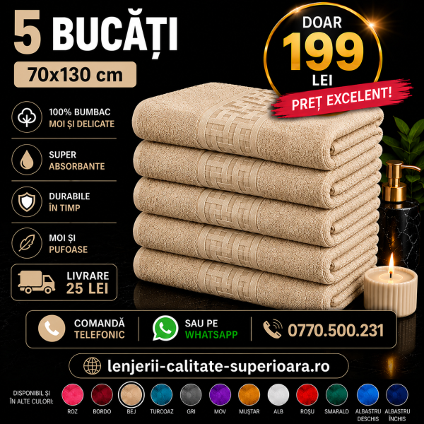 Set 5 Prosoape 70x130 cm Bumbac Premium - Groase, Moi si Absorbante SPROS3 Set 5 Prosoape 70x130 cm Bumbac Premium - Groase, Moi si Absorbante SPROS3