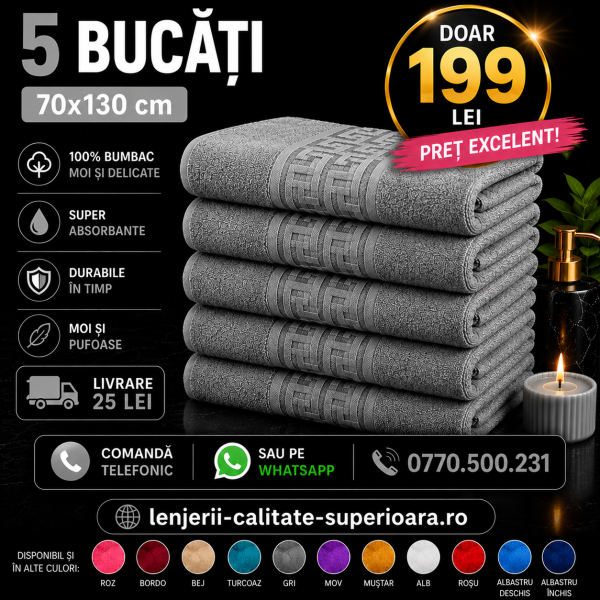 Set 5 Prosoape 70x130 cm Bumbac Premium - Groase, Moi si Absorbante SPROS8 Set 5 Prosoape 70x130 cm Bumbac Premium - Groase, Moi si Absorbante SPROS8