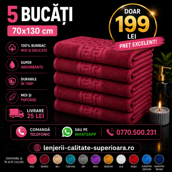Set 5 Prosoape 70x130 cm Bumbac Premium - Groase, Moi si Absorbante SPROS10 Set 5 Prosoape 70x130 cm Bumbac Premium - Groase, Moi si Absorbante SPROS10