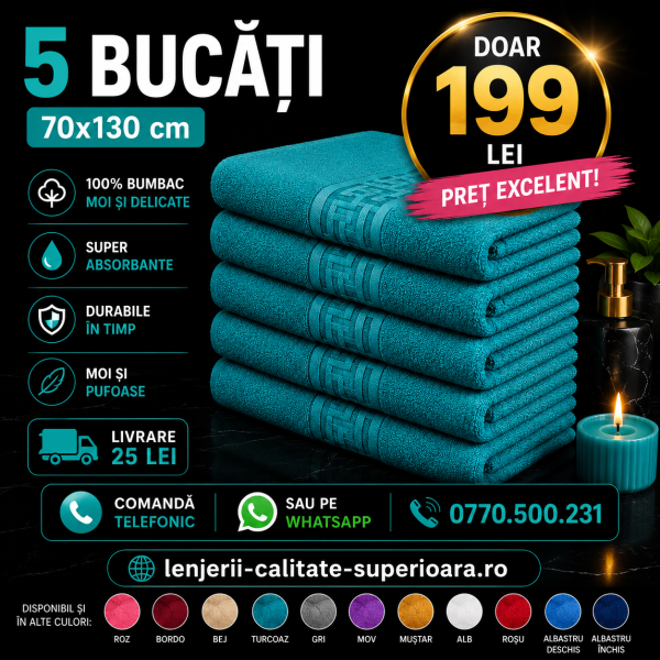 Set 5 Prosoape 70x130 cm Bumbac Premium - Groase, Moi si Absorbante SPROS12 Set 5 Prosoape 70x130 cm Bumbac Premium - Groase, Moi si Absorbante SPROS12