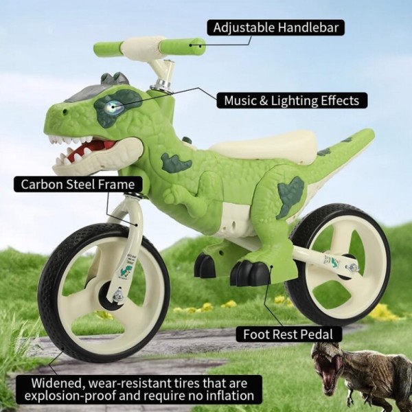 Bicicleta de echilibru copii Verde Dinozaur cu Lumini si Sunete BFPD1 Bicicleta de echilibru copii Verde Dinozaur cu Lumini si Sunete BFPD1