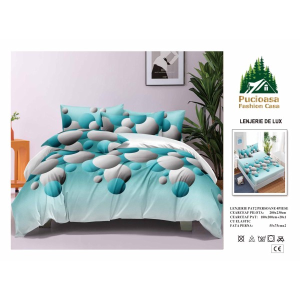 Lenjerie de Pat 2 Persoane 4 Piese cu Elastic – Model Modern, CEARCEAF CU ELASTIC 180X200,LTY1