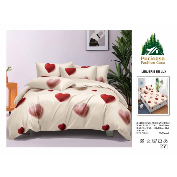 Lenjerie de Pat 2 Persoane 4 Piese cu Elastic – Model Modern, CEARCEAF CU ELASTIC 180X200,LTY2