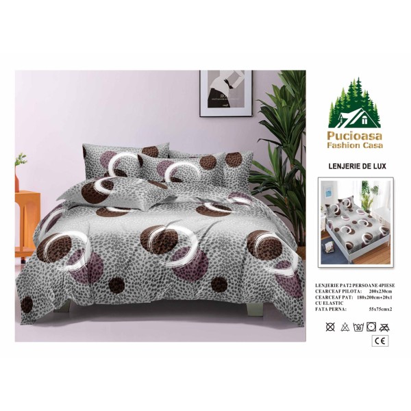 Lenjerie de Pat 2 Persoane 4 Piese cu Elastic – Model Modern, CEARCEAF CU ELASTIC 180X200,LTY3