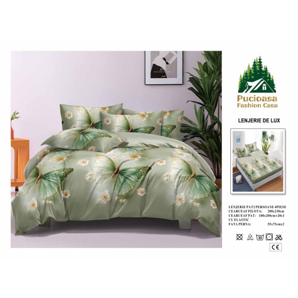 Lenjerie de Pat 2 Persoane 4 Piese cu Elastic – Model Modern, CEARCEAF CU ELASTIC 180X200,LTY7