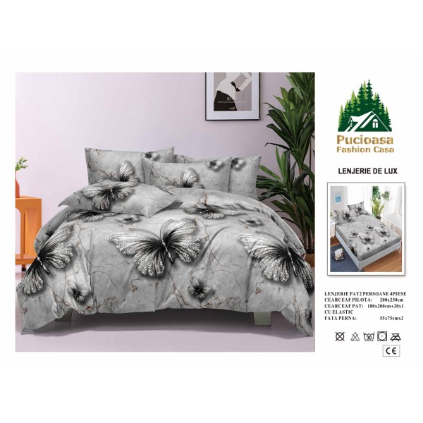 Lenjerie de Pat 2 Persoane 4 Piese cu Elastic – Model Modern, CEARCEAF CU ELASTIC 180X200,LTY8