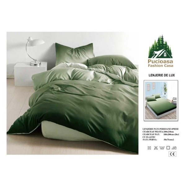 Lenjerie de Pat 2 Persoane 4 Piese cu Elastic – Model Modern, CEARCEAF CU ELASTIC 180X200,LTY10