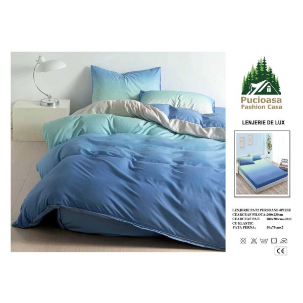 Lenjerie de Pat 2 Persoane 4 Piese cu Elastic – Model Modern, CEARCEAF CU ELASTIC 180X200,LTY13