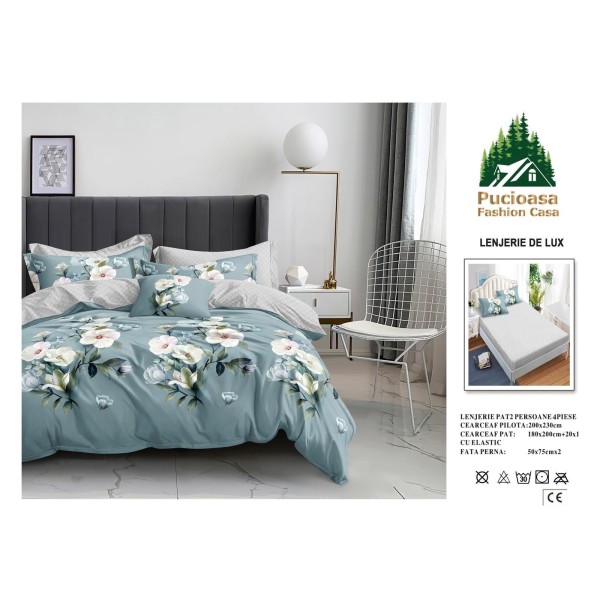Lenjerie de Pat 2 Persoane 4 Piese cu Elastic – Model Modern, CEARCEAF CU ELASTIC 180X200,LTY32
