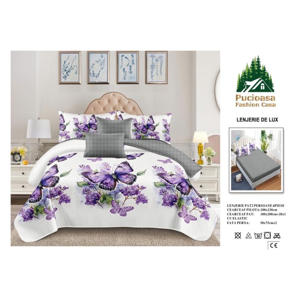 Lenjerie de Pat 2 Persoane 4 Piese cu Elastic – Model Modern, CEARCEAF CU ELASTIC 180X200,LTY36