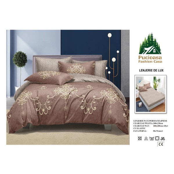 Lenjerie de Pat 2 Persoane 4 Piese cu Elastic – Model Modern, CEARCEAF CU ELASTIC 180X200,LTY37