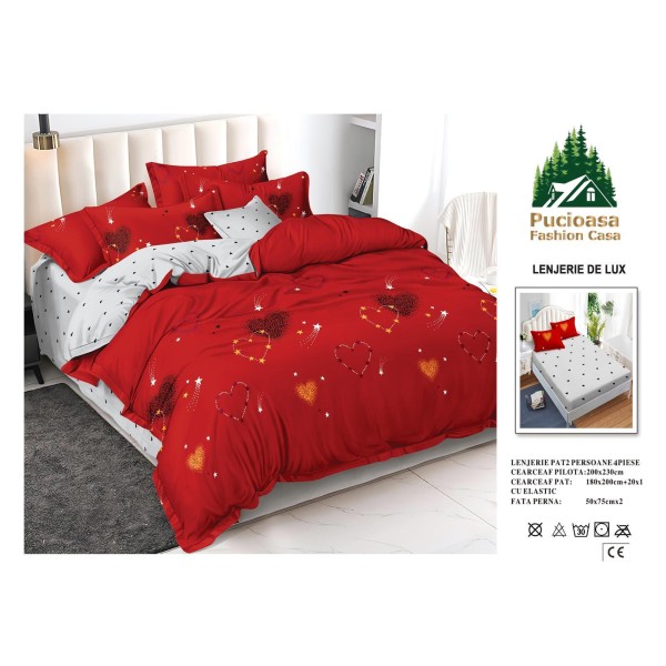 Lenjerie de Pat 2 Persoane 4 Piese cu Elastic – Model Modern, CEARCEAF CU ELASTIC 180X200,LTY40
