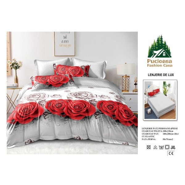 Lenjerie de Pat 2 Persoane 4 Piese cu Elastic – Model Modern, CEARCEAF CU ELASTIC 180X200,LTY42