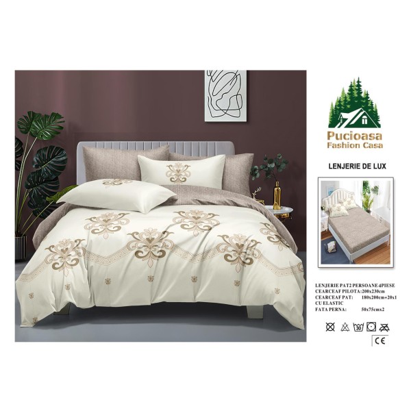 Lenjerie de Pat 2 Persoane 4 Piese cu Elastic – Model Modern, CEARCEAF CU ELASTIC 180X200,LTY43