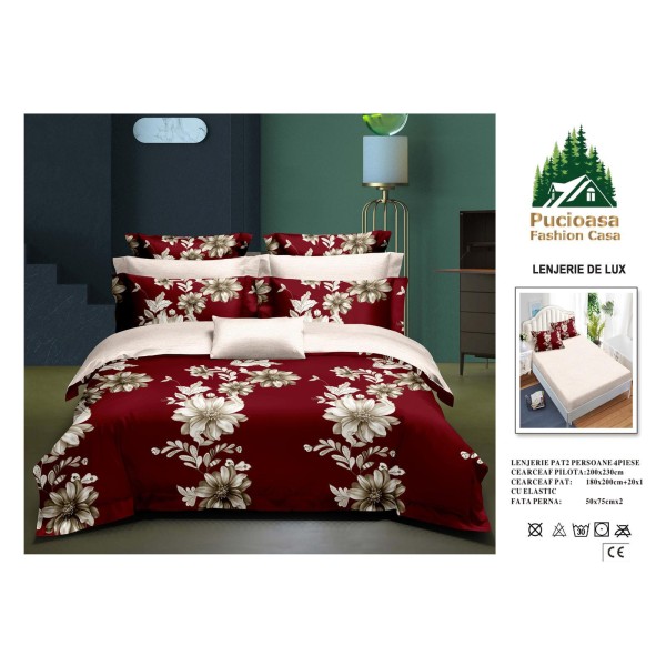 Lenjerie de Pat 2 Persoane 4 Piese cu Elastic – Model Modern, CEARCEAF CU ELASTIC 180X200,LTY44