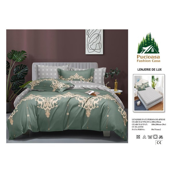 Lenjerie de Pat 2 Persoane 4 Piese cu Elastic – Model Modern, CEARCEAF CU ELASTIC 180X200,LTY45