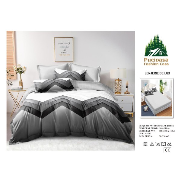 Lenjerie de Pat 2 Persoane 4 Piese cu Elastic – Model Modern, CEARCEAF CU ELASTIC 180X200,LTY47