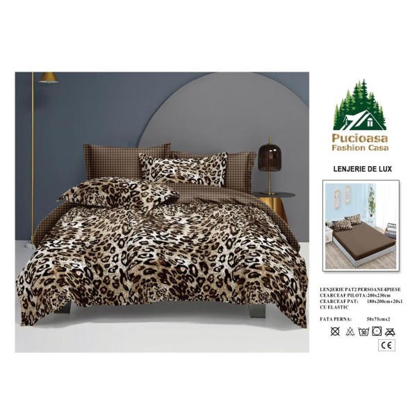 Lenjerie de Pat 2 Persoane 4 Piese cu Elastic – Model Modern, CEARCEAF CU ELASTIC 180X200,LTY53