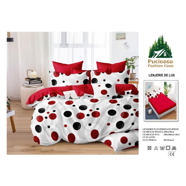 Lenjerie de Pat 2 Persoane 4 Piese cu Elastic – Model Modern, CEARCEAF CU ELASTIC 180X200,LTY55