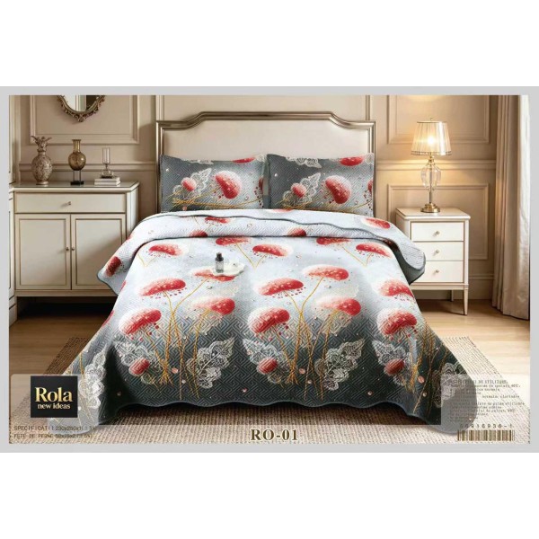 Cuvertura pentru pat dublu din Bumbac cu model, Matlasat, 230x250cm, CVCFT RO-01 Cuvertura pentru pat dublu din Bumbac cu model, Matlasat, 230x250cm, CVCFT RO-01