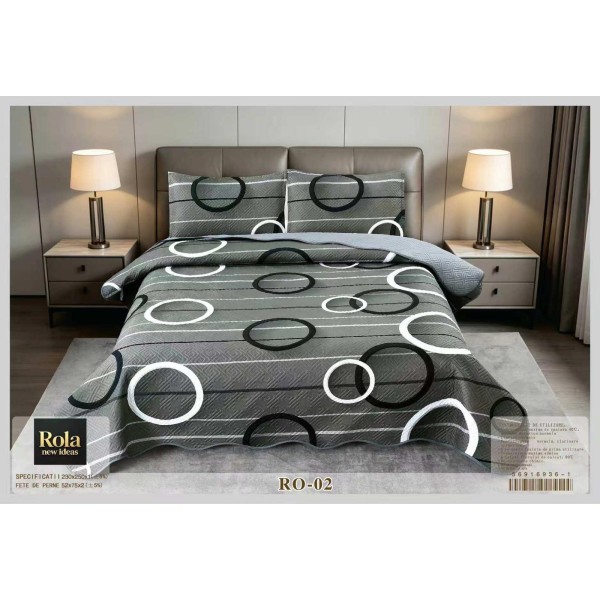 Cuvertura pentru pat dublu din Bumbac cu model, Matlasat, 230x250cm, CVCFT RO-02 Cuvertura pentru pat dublu din Bumbac cu model, Matlasat, 230x250cm, CVCFT RO-02