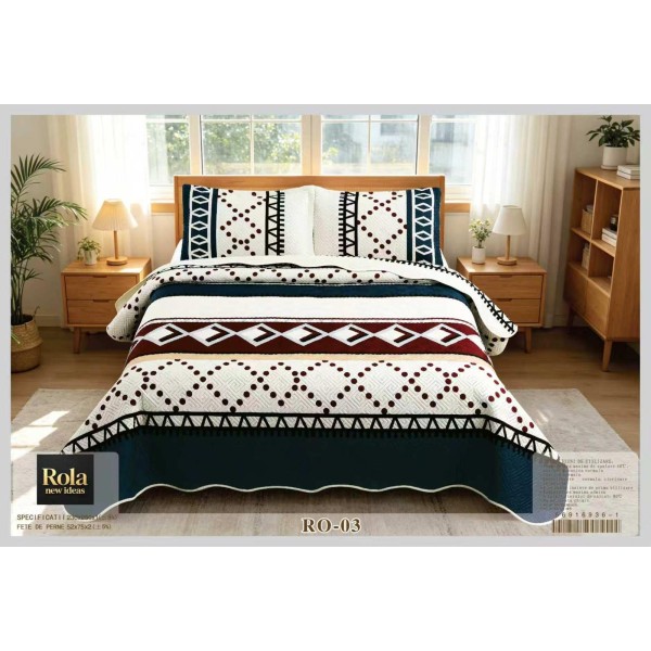 Cuvertura pentru pat dublu din Bumbac cu model, Matlasat, 230x250cm, CVCFT RO-03 Cuvertura pentru pat dublu din Bumbac cu model, Matlasat, 230x250cm, CVCFT RO-03