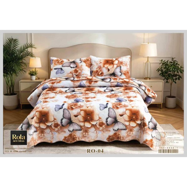 Cuvertura pentru pat dublu din Bumbac cu model, Matlasat, 230x250cm, CVCFT RO-04 Cuvertura pentru pat dublu din Bumbac cu model, Matlasat, 230x250cm, CVCFT RO-04
