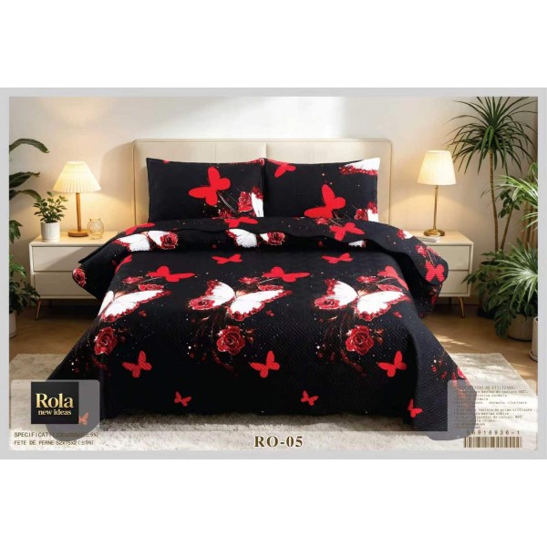 Cuvertura pentru pat dublu din Bumbac cu model, Matlasat, 230x250cm, CVCFT RO-05 Cuvertura pentru pat dublu din Bumbac cu model, Matlasat, 230x250cm, CVCFT RO-05