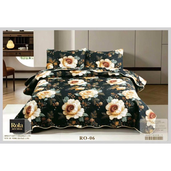 Cuvertura pentru pat dublu din Bumbac cu model, Matlasat, 230x250cm, CVCFT RO-06 Cuvertura pentru pat dublu din Bumbac cu model, Matlasat, 230x250cm, CVCFT RO-06