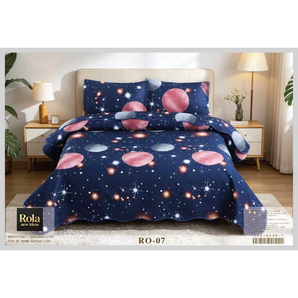 Cuvertura pentru pat dublu din Bumbac cu model, Matlasat, 230x250cm, CVCFT RO-07 Cuvertura pentru pat dublu din Bumbac cu model, Matlasat, 230x250cm, CVCFT RO-07