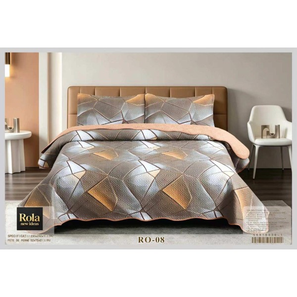 Cuvertura pentru pat dublu din Bumbac cu model, Matlasat, 230x250cm, CVCFT RO-08 Cuvertura pentru pat dublu din Bumbac cu model, Matlasat, 230x250cm, CVCFT RO-08