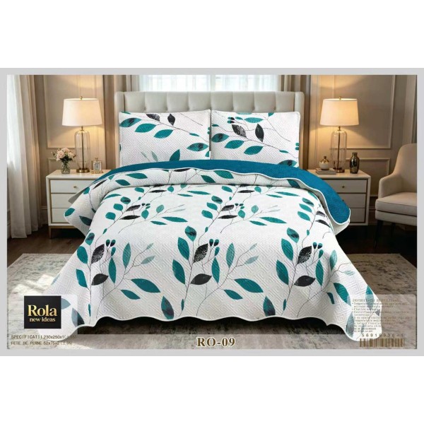 Cuvertura pentru pat dublu din Bumbac cu model, Matlasat, 230x250cm, CVCFT RO-09 Cuvertura pentru pat dublu din Bumbac cu model, Matlasat, 230x250cm, CVCFT RO-09