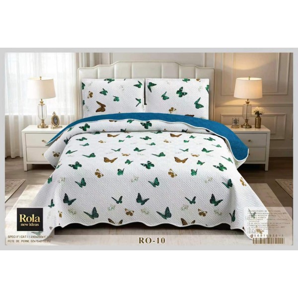 Cuvertura pentru pat dublu din Bumbac cu model, Matlasat, 230x250cm, CVCFT RO-10 Cuvertura pentru pat dublu din Bumbac cu model, Matlasat, 230x250cm, CVCFT RO-10