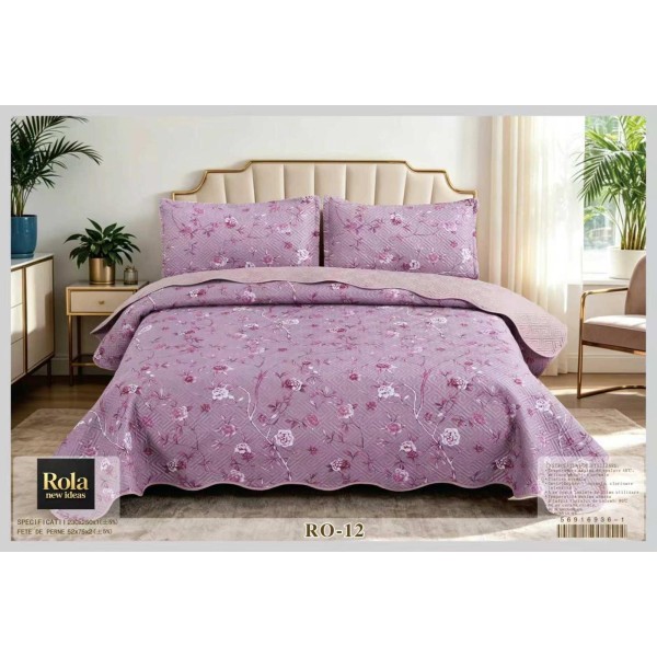 Cuvertura pentru pat dublu din Bumbac cu model, Matlasat, 230x250cm, CVCFT RO-12 Cuvertura pentru pat dublu din Bumbac cu model, Matlasat, 230x250cm, CVCFT RO-12