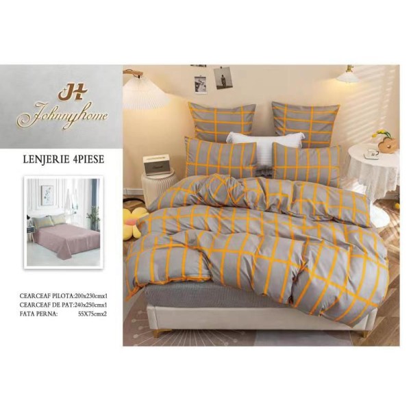 Lenjerie de Pat dublu, Bumbac Satinat Superior,4 Piese Cearceaf de pat 240 x 250 cm, A50-39 Lenjerie de Pat dublu, Bumbac Satinat Superior,4 Piese Cearceaf de pat 240 x 250 cm, A50-39