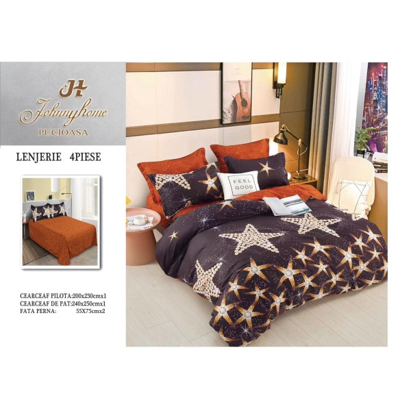 Lenjerie de Pat dublu, Bumbac Satinat Superior,4 Piese Cearceaf de pat 240 x 250 cm, A50-45 Lenjerie de Pat dublu, Bumbac Satinat Superior,4 Piese Cearceaf de pat 240 x 250 cm, A50-45