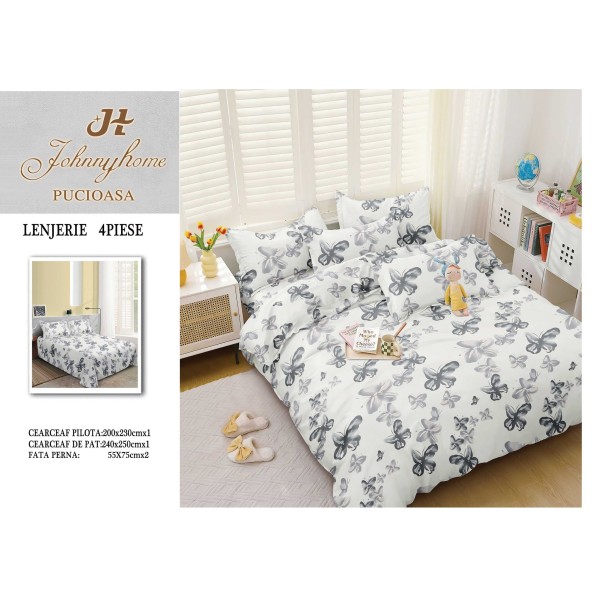 Lenjerie de Pat dublu, Bumbac Satinat Superior,4 Piese Cearceaf de pat 240 x 250 cm, A50-59 Lenjerie de Pat dublu, Bumbac Satinat Superior,4 Piese Cearceaf de pat 240 x 250 cm, A50-59