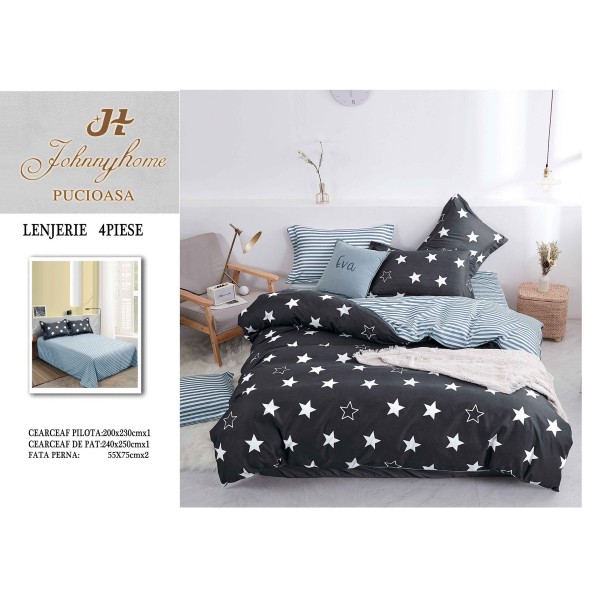Lenjerie de Pat dublu, Bumbac Satinat Superior,4 Piese Cearceaf de pat 240 x 250 cm, A50-60 Lenjerie de Pat dublu, Bumbac Satinat Superior,4 Piese Cearceaf de pat 240 x 250 cm, A50-60