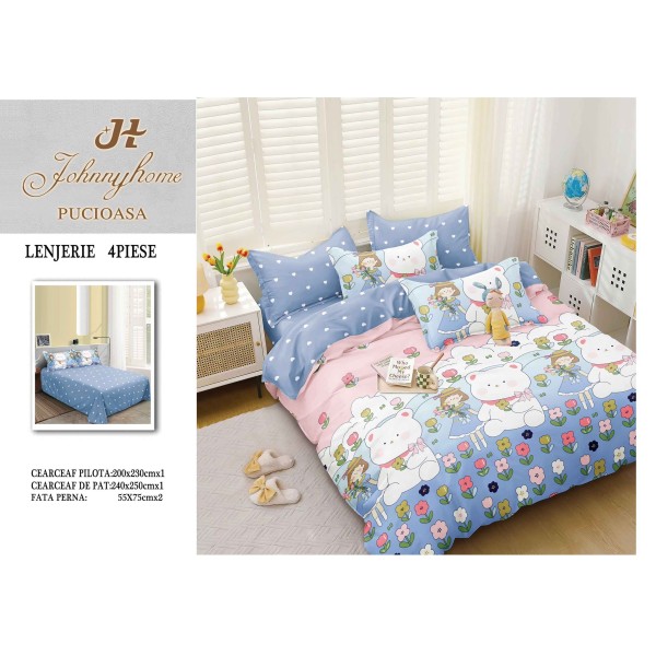 Lenjerie de Pat dublu, Bumbac Satinat Superior,4 Piese Cearceaf de pat 240 x 250 cm, A50-61 Lenjerie de Pat dublu, Bumbac Satinat Superior,4 Piese Cearceaf de pat 240 x 250 cm, A50-61