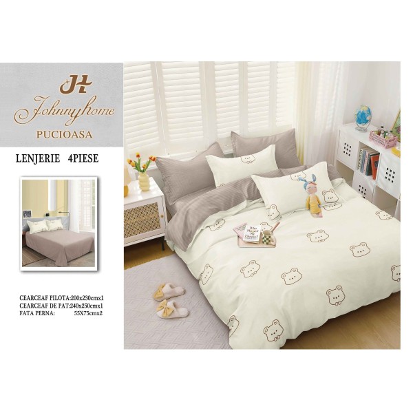 Lenjerie de Pat dublu, Bumbac Satinat Superior,4 Piese Cearceaf de pat 240 x 250 cm, A50-62 Lenjerie de Pat dublu, Bumbac Satinat Superior,4 Piese Cearceaf de pat 240 x 250 cm, A50-62