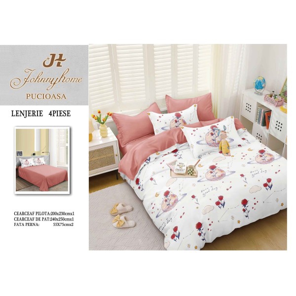 Lenjerie de Pat dublu, Bumbac Satinat Superior,4 Piese Cearceaf de pat 240 x 250 cm, A50-63 Lenjerie de Pat dublu, Bumbac Satinat Superior,4 Piese Cearceaf de pat 240 x 250 cm, A50-63