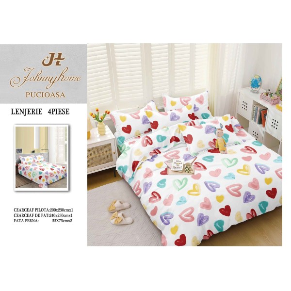 Lenjerie de Pat dublu, Bumbac Satinat Superior,4 Piese Cearceaf de pat 240 x 250 cm, A50-65 Lenjerie de Pat dublu, Bumbac Satinat Superior,4 Piese Cearceaf de pat 240 x 250 cm, A50-65
