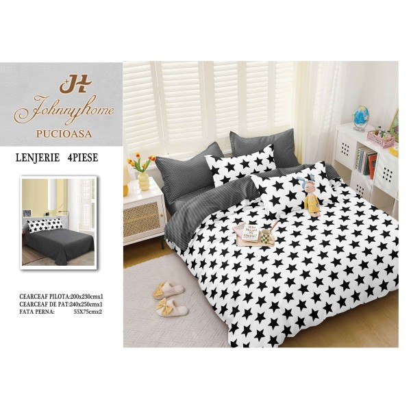 Lenjerie de Pat dublu, Bumbac Satinat Superior,4 Piese Cearceaf de pat 240 x 250 cm, A50-66 Lenjerie de Pat dublu, Bumbac Satinat Superior,4 Piese Cearceaf de pat 240 x 250 cm, A50-66