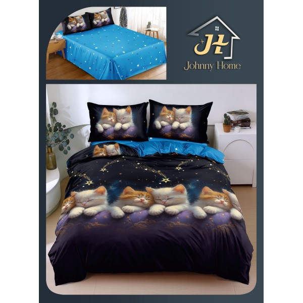 Lenjerie de Pat dublu, Bumbac Satinat Superior,4 Piese Cearceaf de pat 240 x 250 cm, A50-106