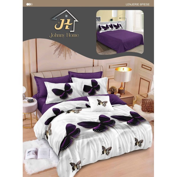 Lenjerie de pat dublu Din Finet, 6 piese, Pentru pat de 2 persoane, 240x250 cm R60-2