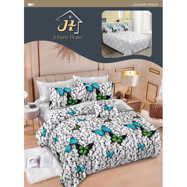 Lenjerie de pat dublu Din Finet, 6 piese, Pentru pat de 2 persoane, 240x250 cm R60-3