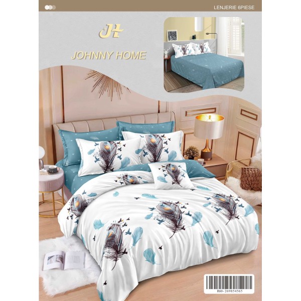 Lenjerie de pat dublu Din Finet, 6 piese, Pentru pat de 2 persoane, 240x250 cm R60-6