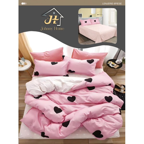 Lenjerie de pat dublu Din Finet, 6 piese, Pentru pat de 2 persoane, 240x250 cm R60-7