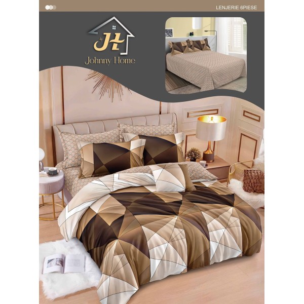 Lenjerie de pat dublu Din Finet, 6 piese, Pentru pat de 2 persoane, 240x250 cm R60-9