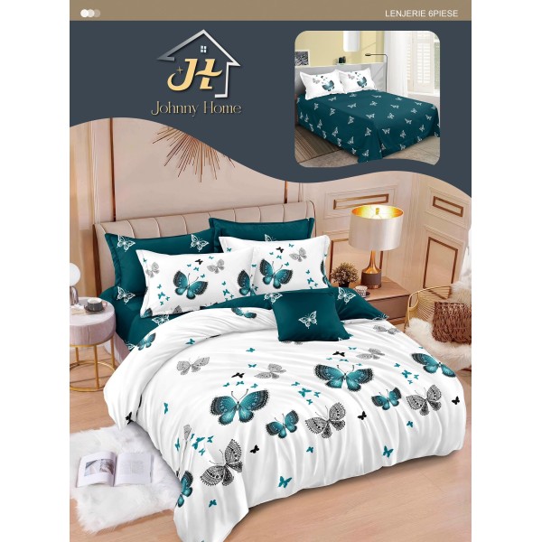 Lenjerie de pat dublu Din Finet, 6 piese, Pentru pat de 2 persoane, 240x250 cm R60-10